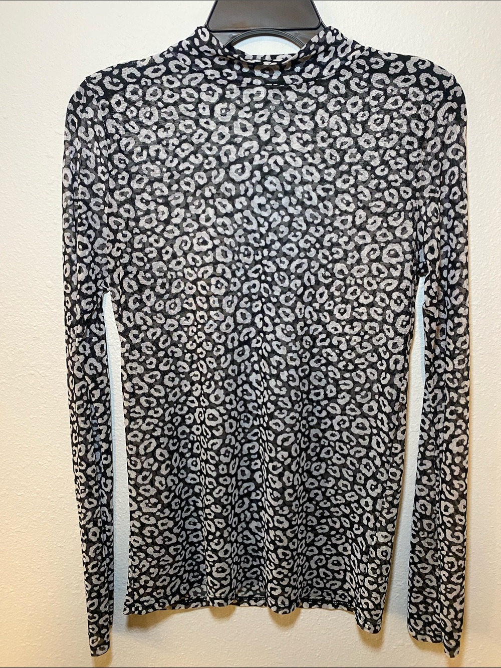 Sheer Top Leopard Animal Print Long Sleeve Mock Neck Top - Picture 5 of 10